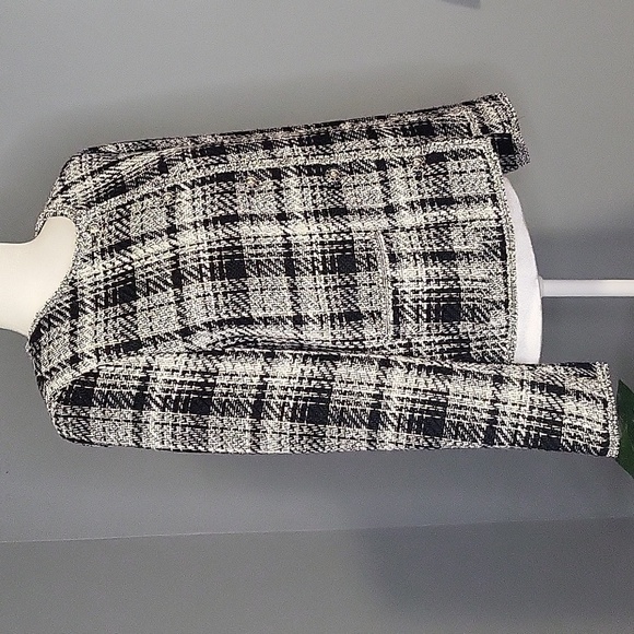 Adrianna Papell Black White Crewneck Plaid Blazer with Metallic Threading Size M - Picture 2 of 9